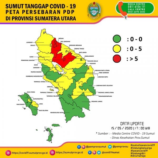 Peta Persebaran PDP di Provinsi Sumatera Utara 15 Mei 2020 
